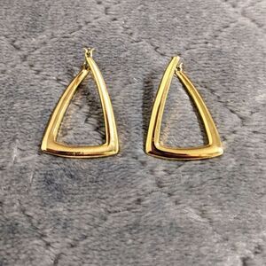 Vintage Goldtone Unique Triangle Shaped Semi-Hoop Style Earrings